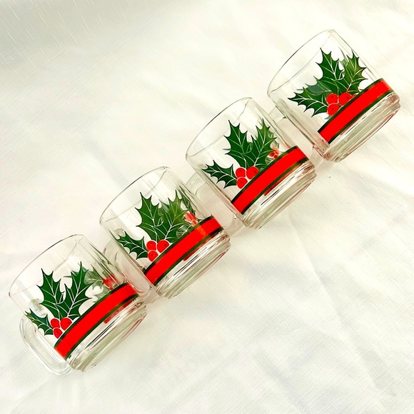 Holiday Festive Glass Cups / Vintage / Lot Of 4 - Picture 2 of 7